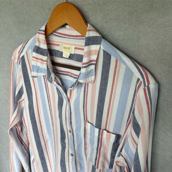 Anthropologie Maeve XL Multicolor Striped Linen Blend ButtonUp Shirt Long Sleeve - Picture 3 of 7